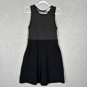 Loft Dress Womens 6 Charcoal Black Knee Pleated Pockets Zipper Career Office‎